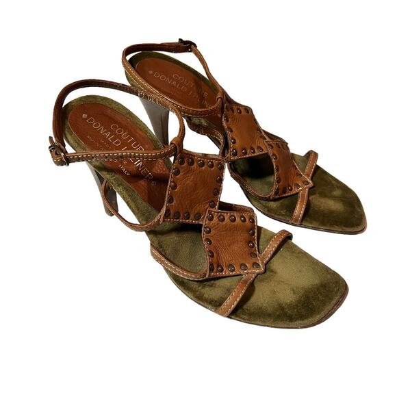 Donald Pliner Devi Strappy Brown Leather 4”‎ Heel Sandals Made in Italy SZ 7 - Picture 1 of 10